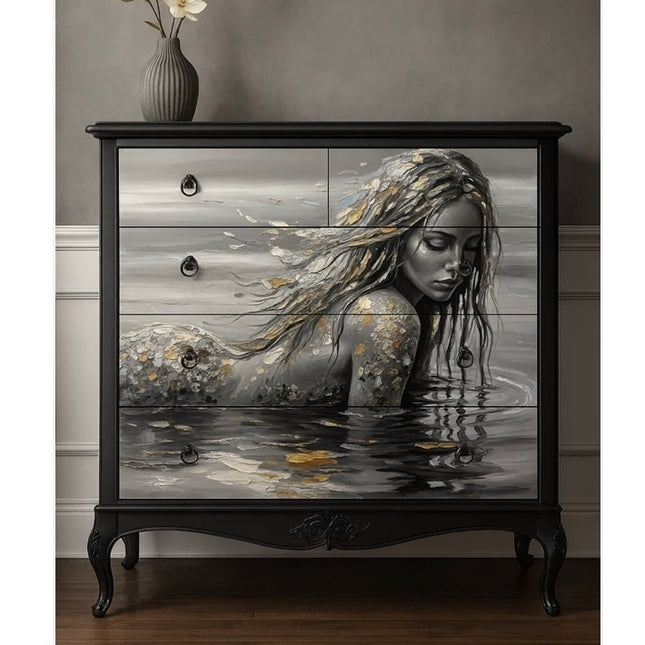 Three Yellow Goats decoupage paper -  B&W Mermaid