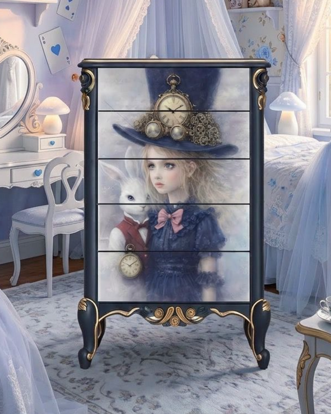 Alice with a blue hat decoupage paper