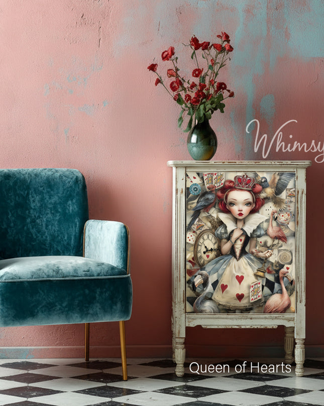 Whimsykel Designs The Queen Of Hearts, Alice Inspired Decoupage Paper