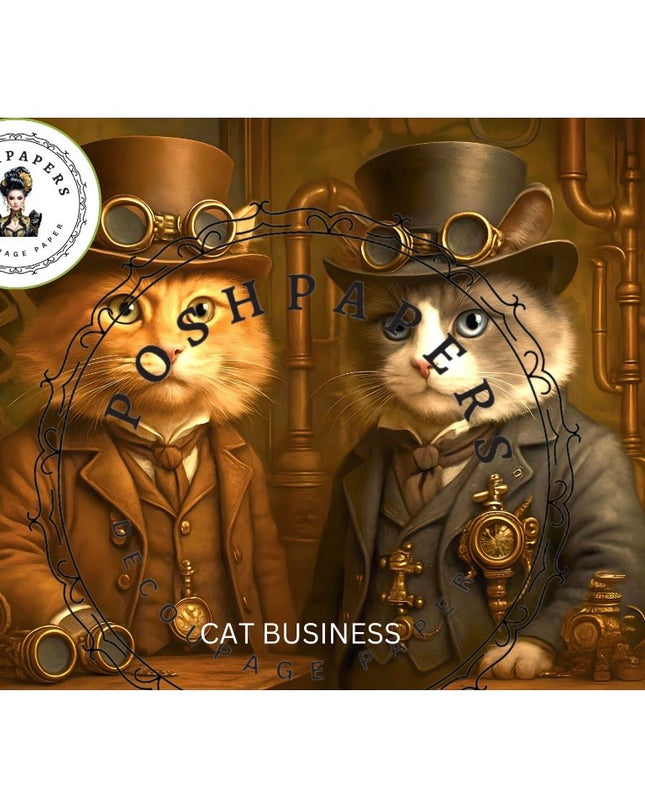 Posh Papers Decoupage Paper - Steampunk Cat Business