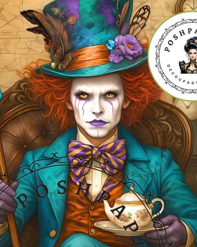 Posh Papers Decoupage Paper - Mad Hatter 2 In A Chair
