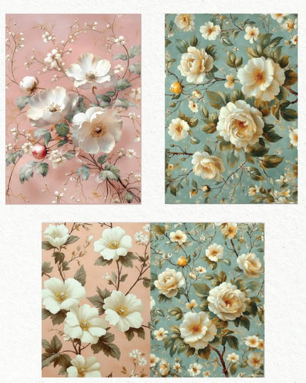 Redesign with Prima - Pure Petal Elegance - A3 set of 3 Fiber Decoupage Papers