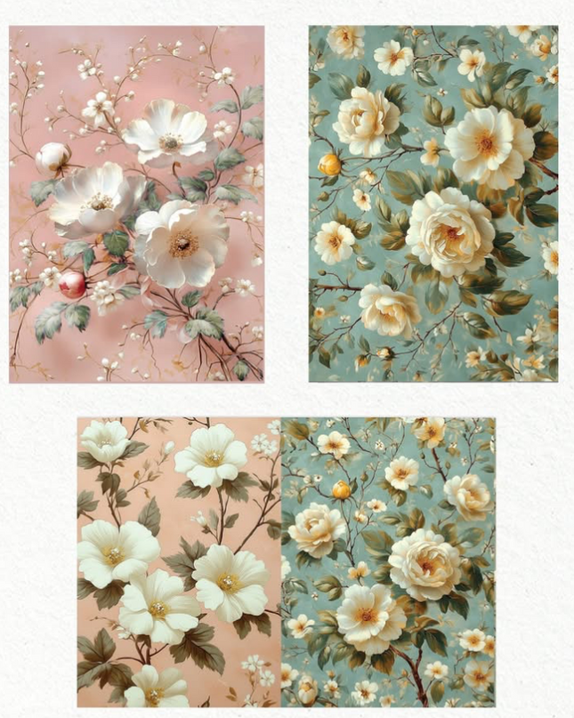 Redesign with Prima - Pure Petal Elegance - A3 set of 3 Fiber Decoupage Papers
