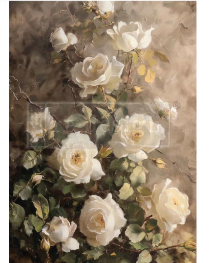 Redesign with Prima Silent Beauty Decoupage Fiber Paper - Cream Rose Design