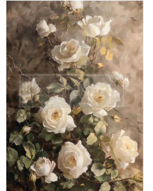 Redesign with Prima Silent Beauty Decoupage Fiber Paper - Cream Rose Design