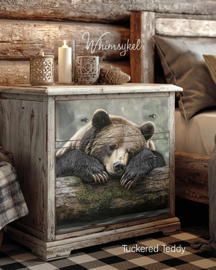 Whimsykel Designs Tuckered Teddy, Brown Bear Decoupage Paper
