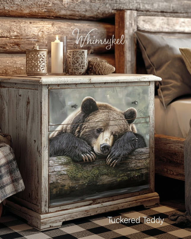 Whimsykel Designs Tuckered Teddy, Brown Bear Decoupage Paper
